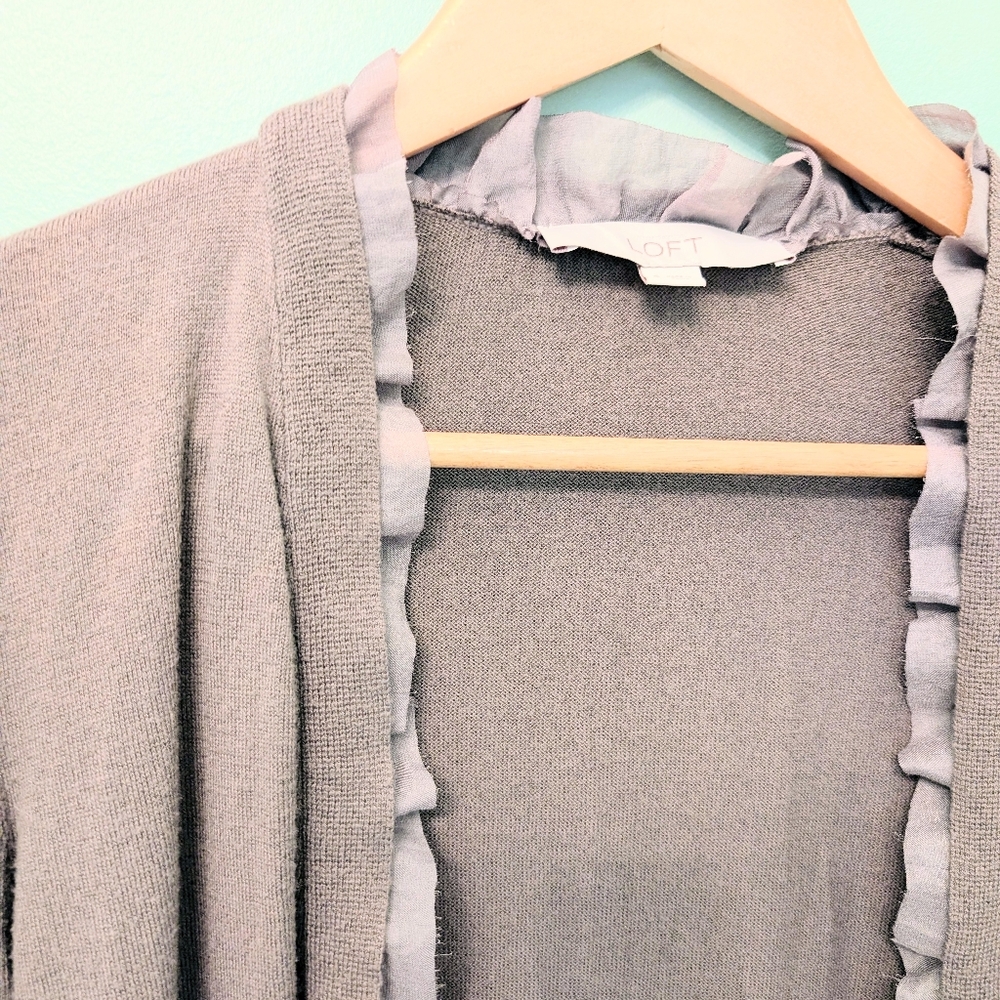 LOFT Brown Ruffle Cardigan - Picture 2 of 4
